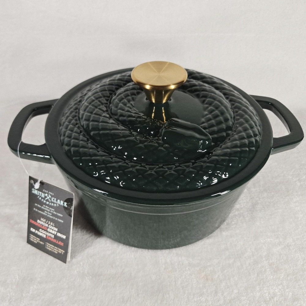 Smith Clark Ironworks Dutch Oven 3QT Green Enamel Cast Iron Casserole Pot Snake